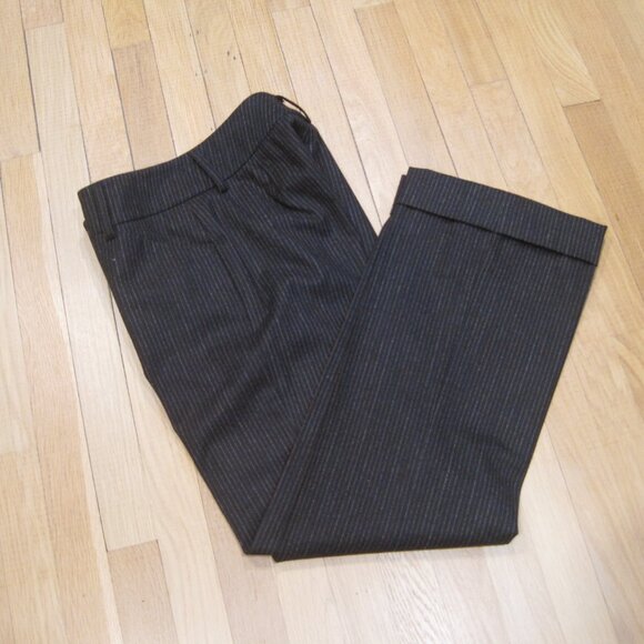 Womyn Black Wool Cuffed Pants Size 4 Thin Striped Dress Trousers Leg Crease - Picture 5 of 11